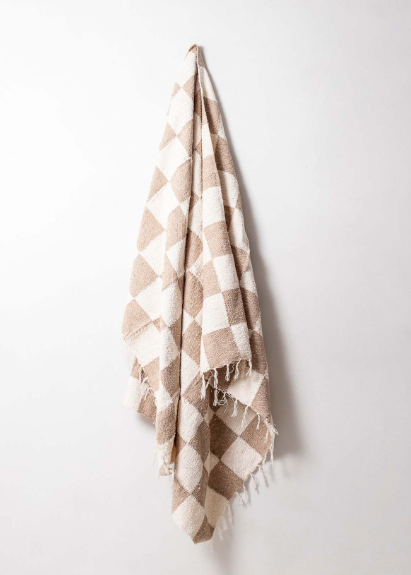 Tan & Cream Checker Throw Blanket