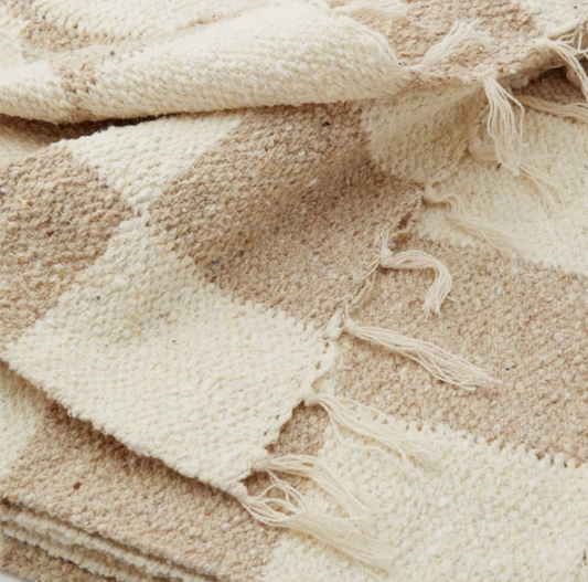 Tan & Cream Checker Throw Blanket