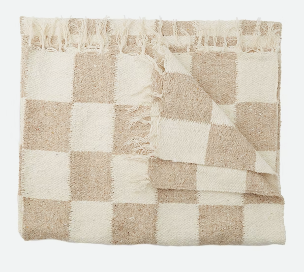 Tan & Cream Checker Throw Blanket