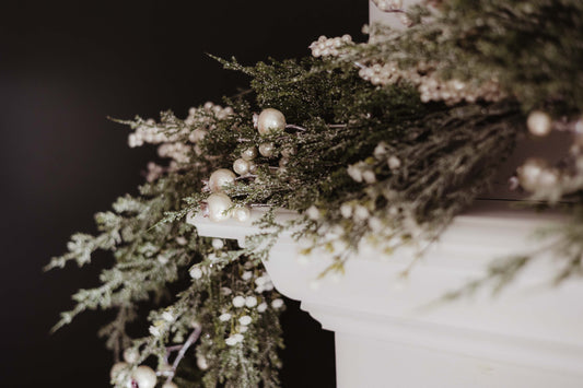 Snowy Cypress Pine Garland with Pearls