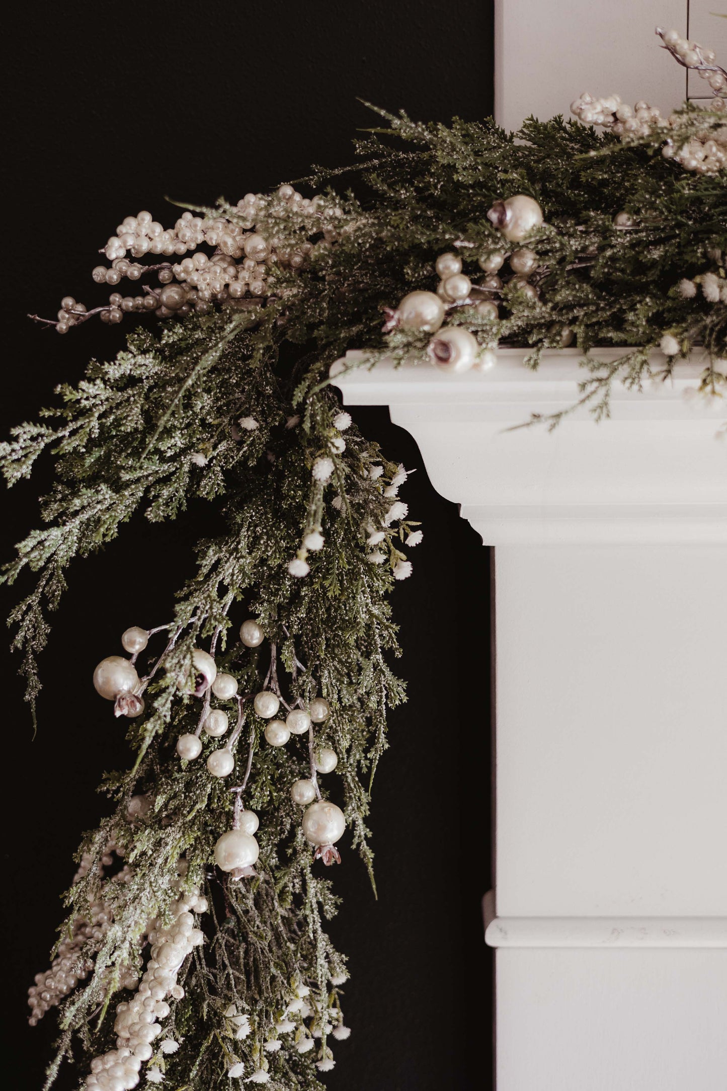 Snowy Cypress Pine Garland with Pearls